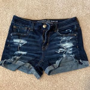 American Eagle Dark Wash Ripped Jean Shorts